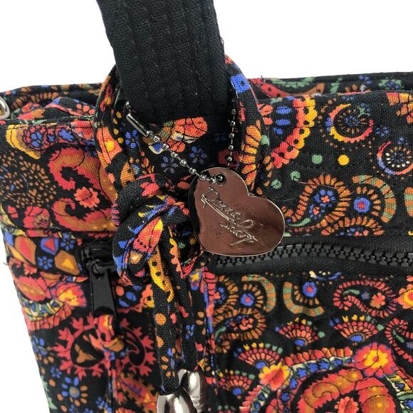 Donna Sharp purse Royal Paisley Tote Black & Multi Color plus Charm - Picture 4 of 10